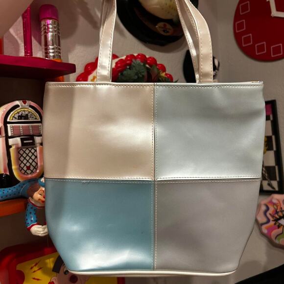 Vintage 90s Silver and Ice blue Mini Tote Bag - Picture 2 of 7